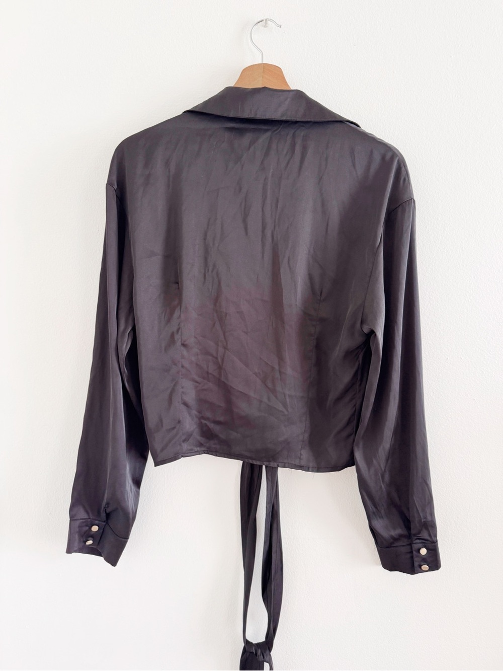 Mable Black Satin Like Tie-Front Top Medium - Picture 4 of 4